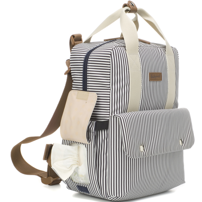 Sac à dos à langer Georgi Eco Rayures blanc et marine (Babymel) - Image 4
