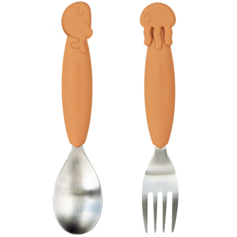 Cuillère et fourchette Sea friends jaunes Yummy+