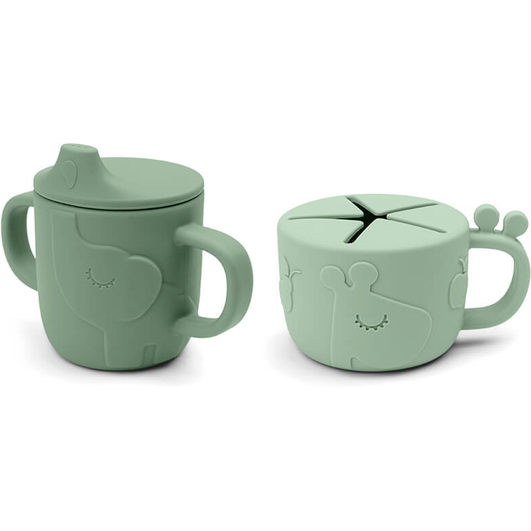 Lot tasse à bec et tasse à goûter Peekaboo Deer friends Vert