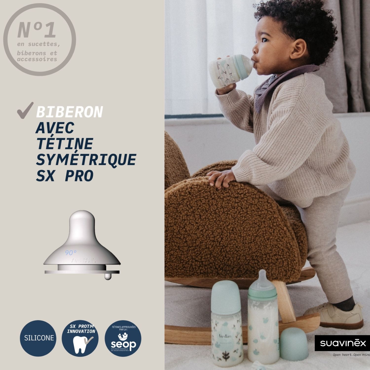 Biberon en verre tétine SXPro S Birdies Vert (240Ml) (Suavinex) - Image 1