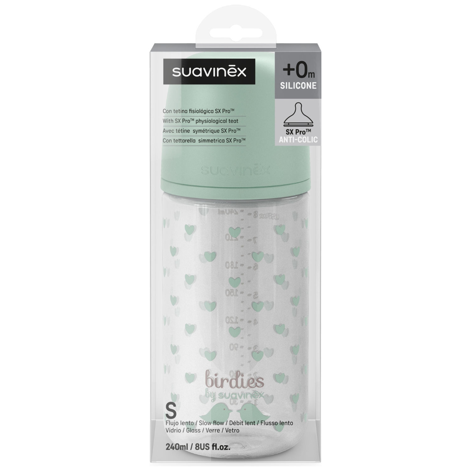 Biberon en verre tétine SXPro S Birdies Vert (240Ml) (Suavinex) - Image 4