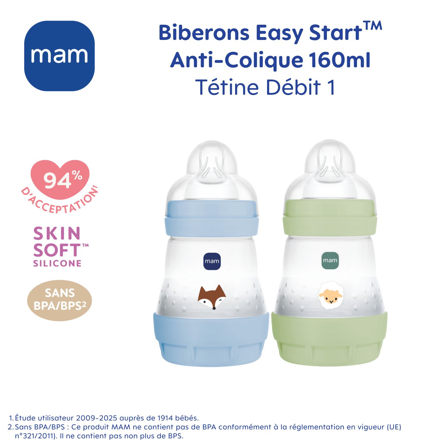 2 biberons Easy Start anti-colique 160ml Océan+Sable Tétine débit 1 (Mam) - Image 6