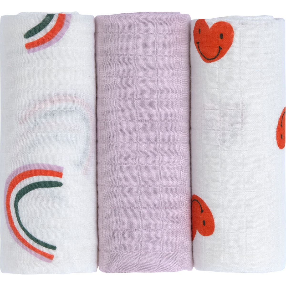 Lassig - Lot de 3 langes Happy Rascals Coeur lavande (60 x 60 cm)