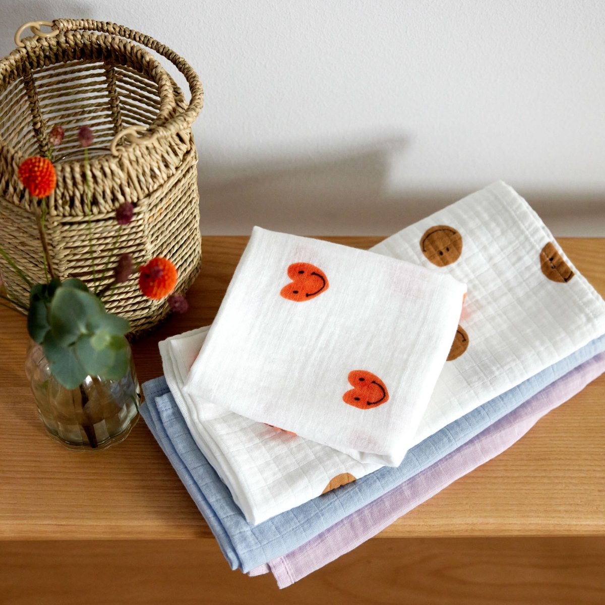 Lot de 3 langes Happy Rascals Coeur lavande (60 x 60 cm) (Lassig) - Image 7