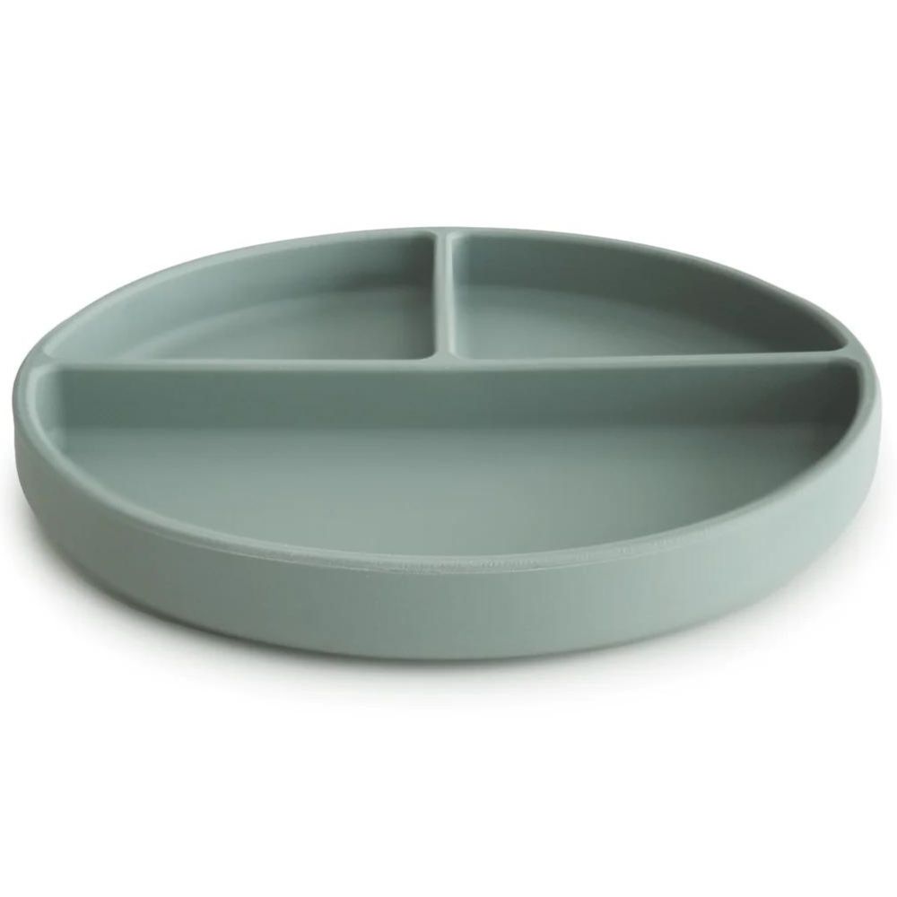 Assiette à compartiments en silicone avec ventouse Cambridge blue (Mushie) - Image 4
