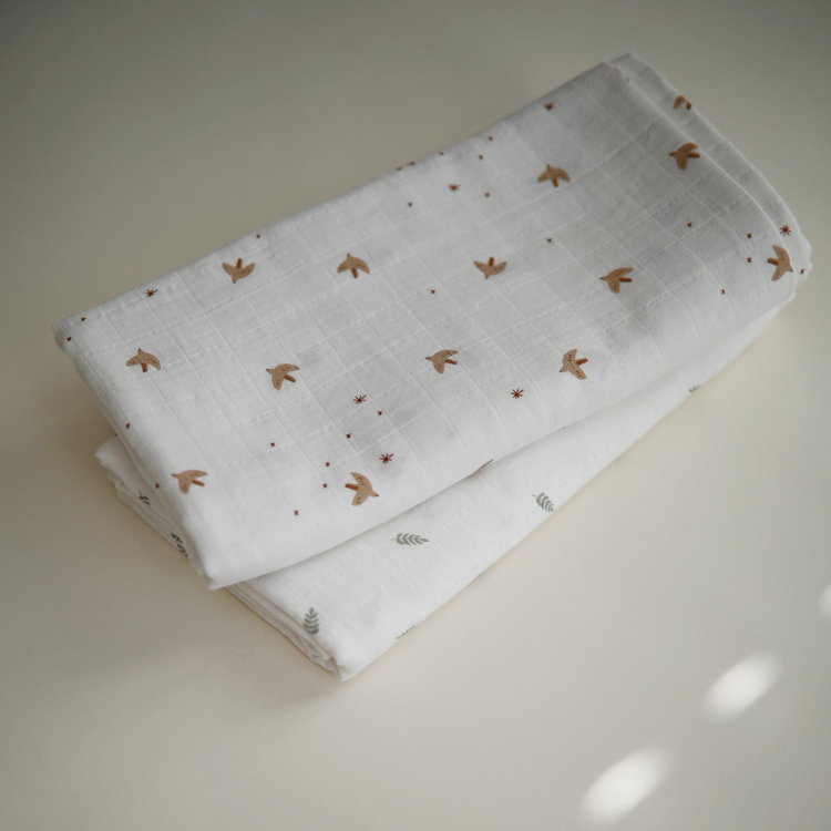 Maxi lange en coton bio Sparrows (120 x 120 cm) (Mushie) - Image 4