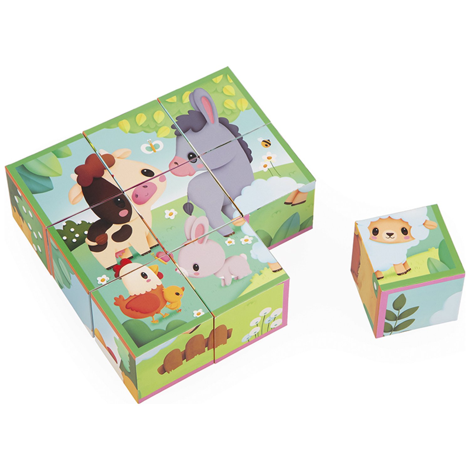 Puzzle cubes en bois Animaux de la Ferme