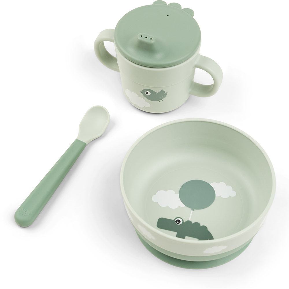 Done by deer - Coffret premier repas Happy clouds Vert (3 pièces)