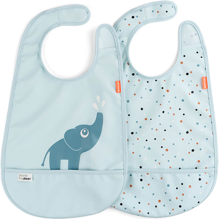 Done by deer - Lot de 2 bavoirs imperméables à velcro Elphee Bleu