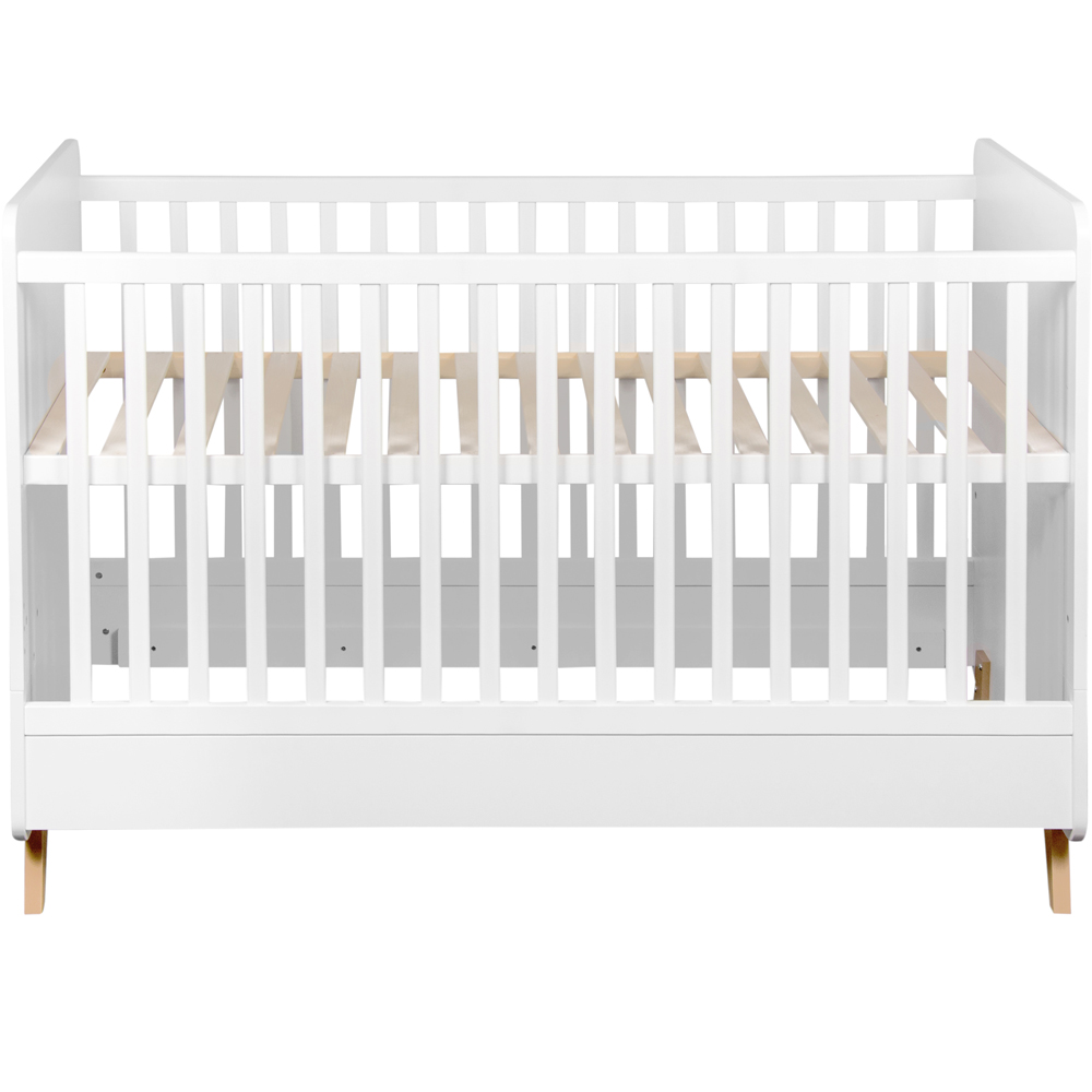 Lit b&eacute;b&eacute; 60x120 cm m&eacute;lamin&eacute; blanc et pieds h&ecirc;tre massif Nalice