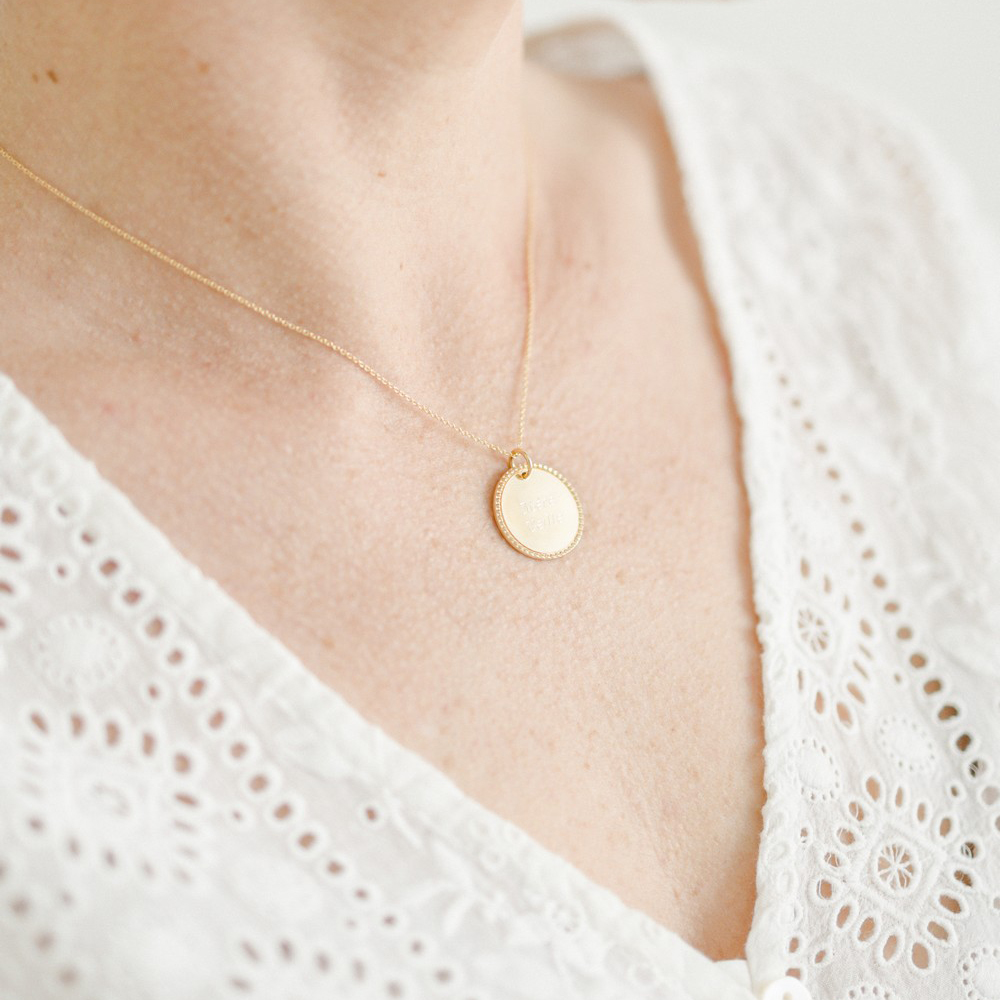 Collier médaille Perlée personnalisable (or jaune 18 carats) (Pleine Lune) - Image 1