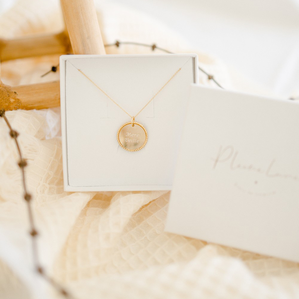 Collier médaille Perlée personnalisable (or jaune 18 carats) (Pleine Lune) - Image 2