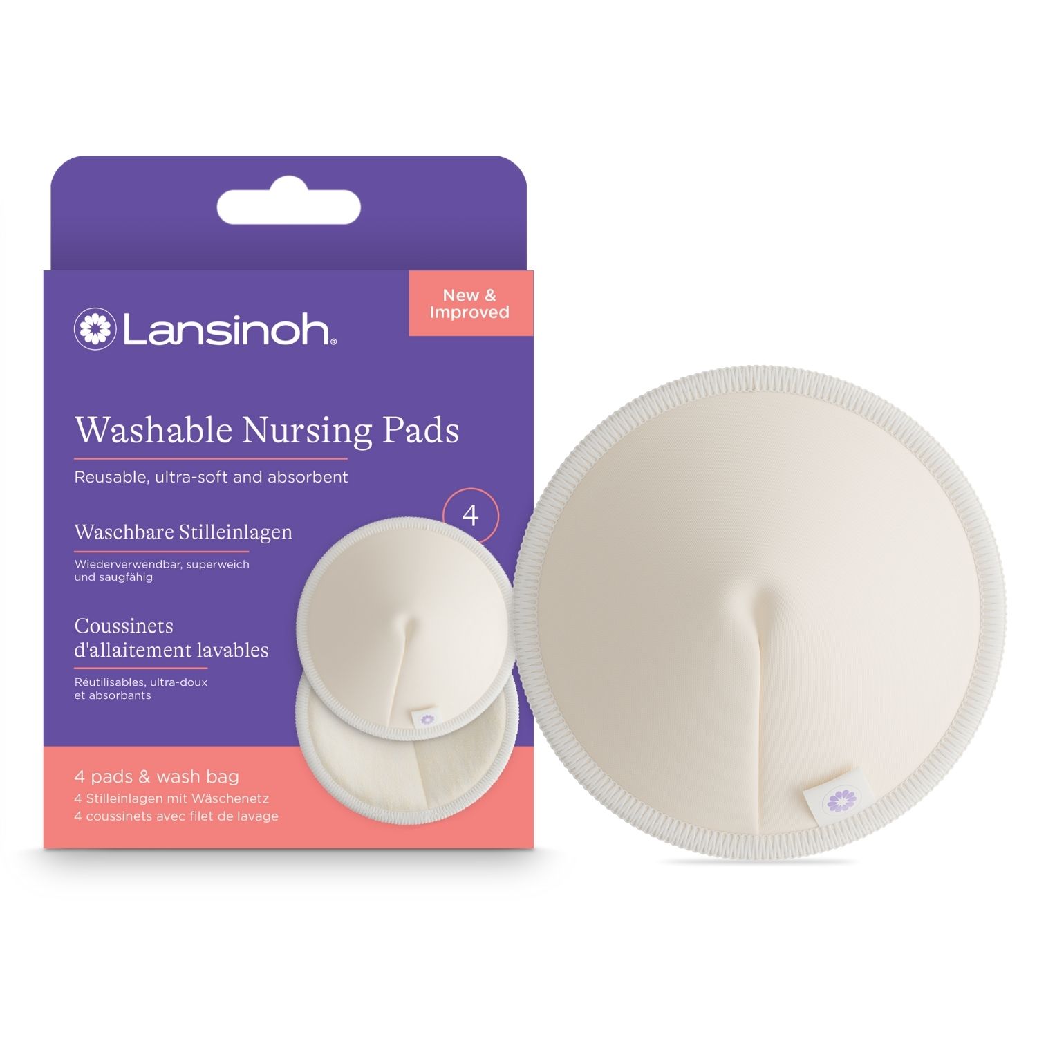 Lansinoh - Lot de 4 coussinets d'allaitement lavables