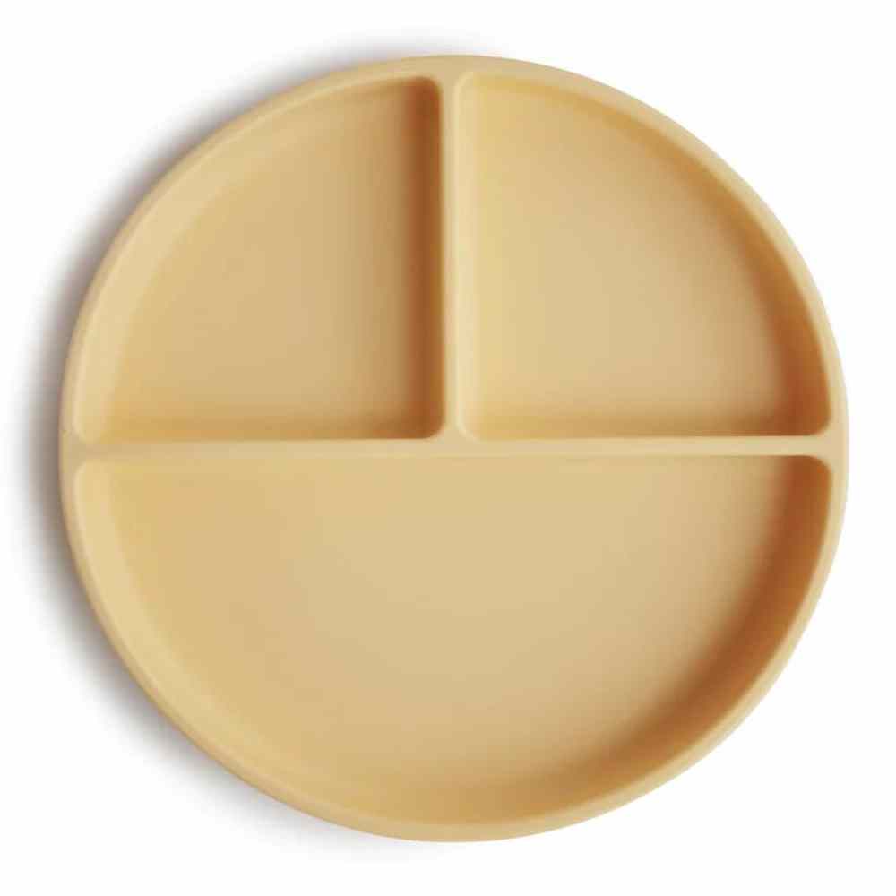 Assiette à compartiments en silicone avec ventouse Pale Daffodil (Mushie) - Image 1
