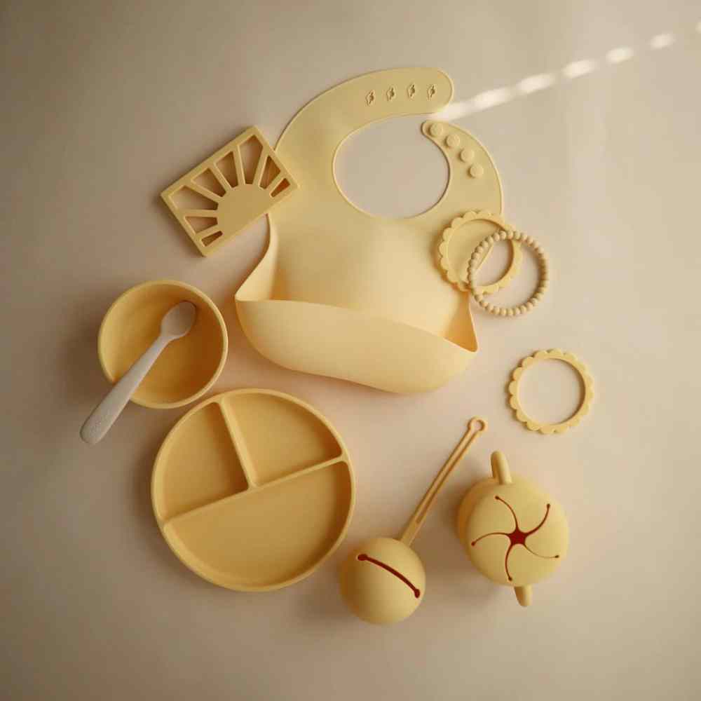 Assiette à compartiments en silicone avec ventouse Pale Daffodil (Mushie) - Image 2