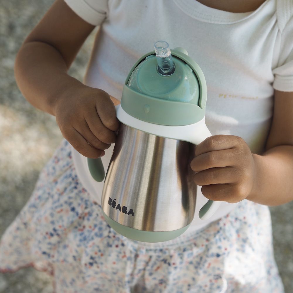 Tasse à paille en inox vert sauge (250 ml) (Béaba) - Image 1