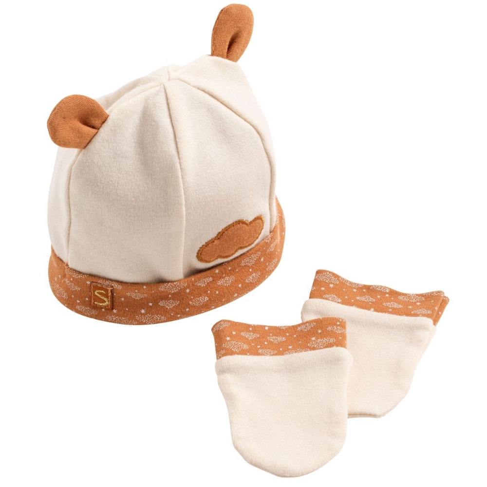 Ensemble bonnet et moufles de naissance Orsino nuage (Sauthon) - Couverture