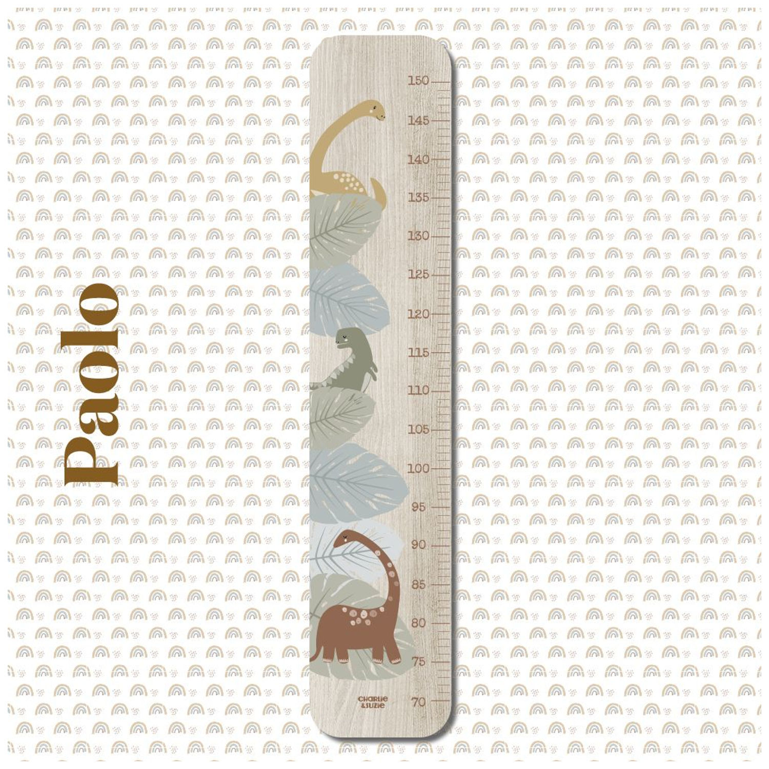 Toise en bois Dino Grande Feuilles personnalisable