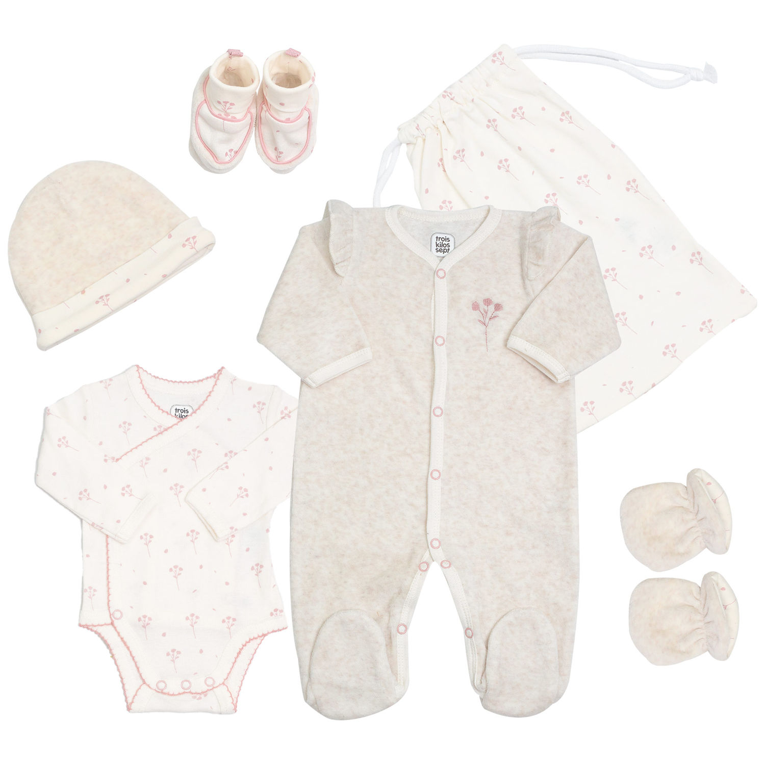 Trois Kilos Sept - Kit de naissance Floral 6 pièces (1 mois)