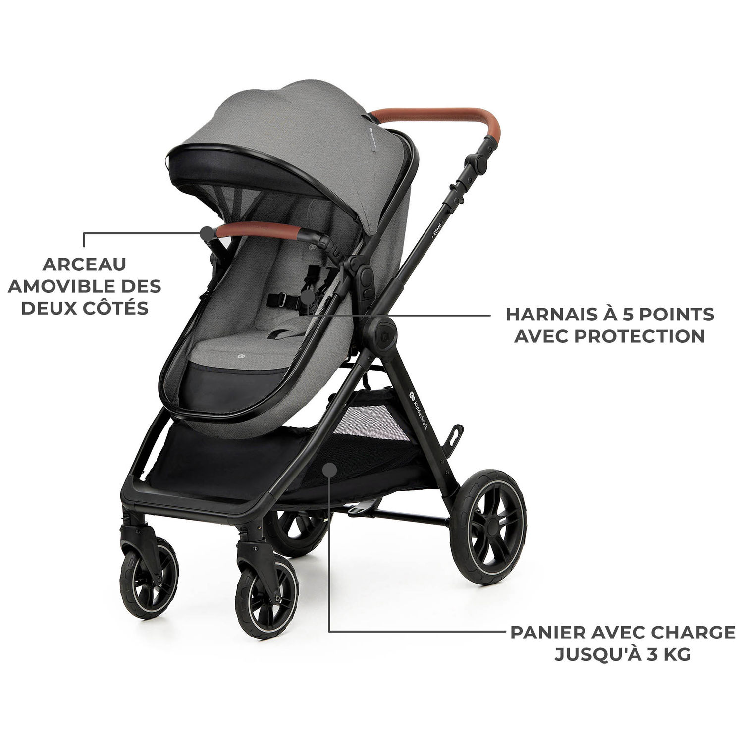Poussette Esme Pro 3 en 1 Moonlight Grey (Kinderkraft) - Image 3