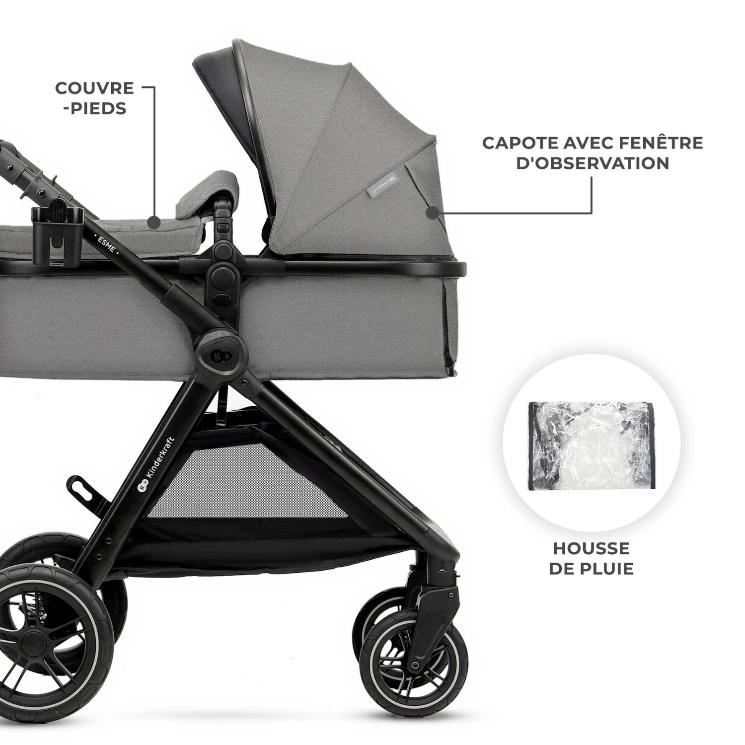 Poussette Esme Pro 3 en 1 Moonlight Grey (Kinderkraft) - Image 5