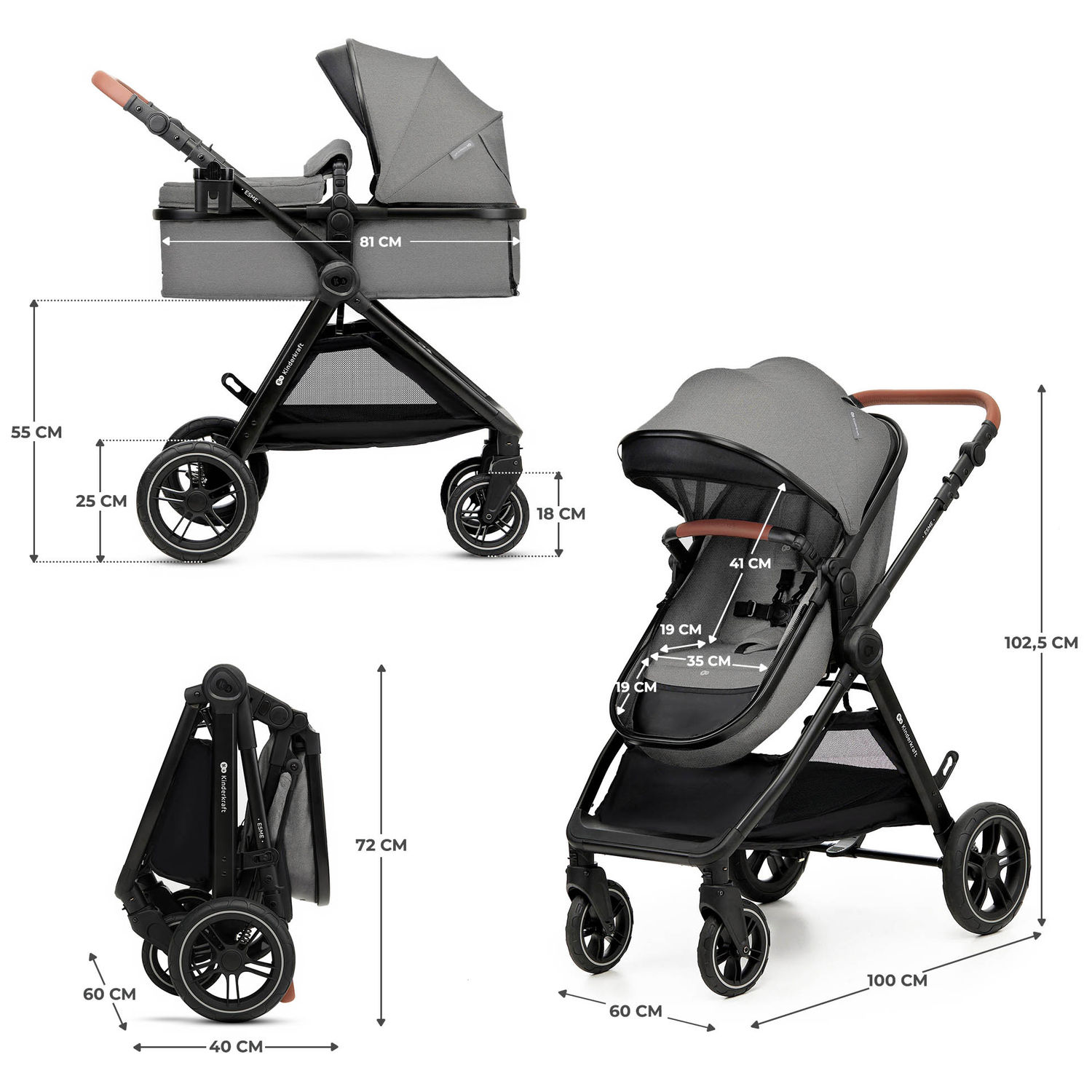 Poussette Esme Pro 3 en 1 Moonlight Grey (Kinderkraft) - Image 8