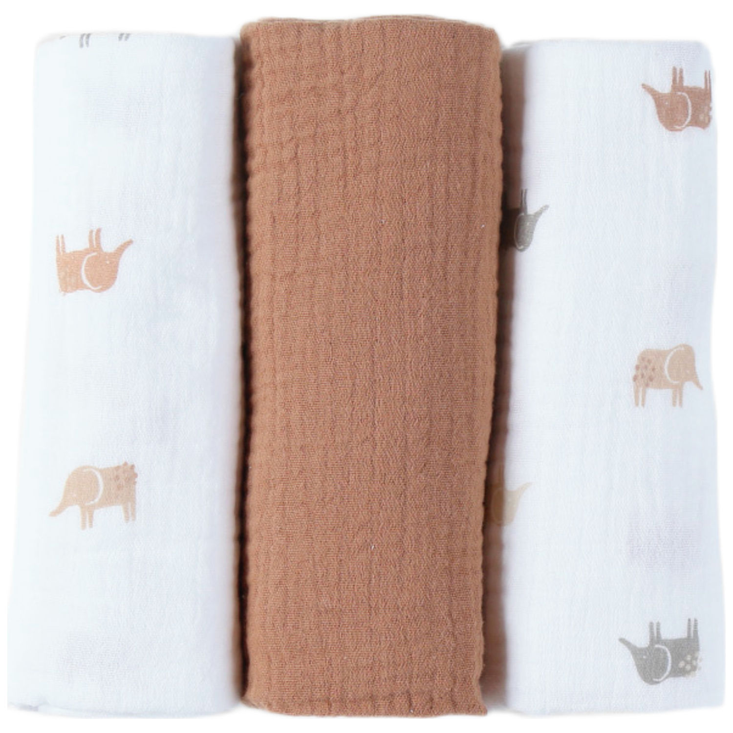Noukie's - Lot de 3 langes en mousseline Eléphants (70x70 cm)