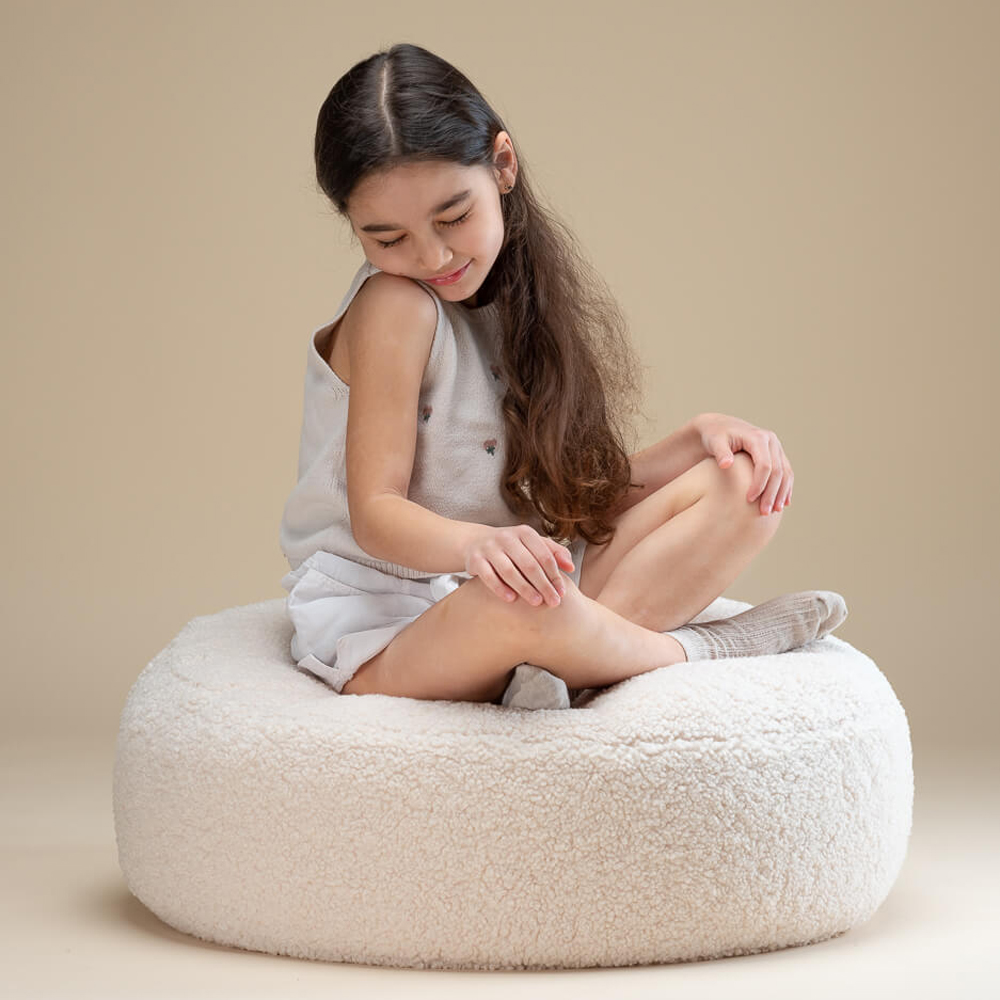 Pouf Ottoman Cream White molletonné (Wigiwama) - Image 2