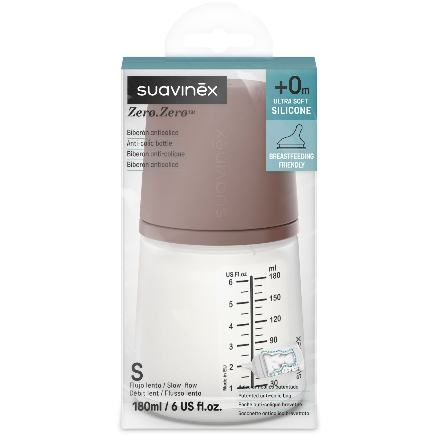 Biberon anti-colique Zerø.Zerø - Débit Lent - S Deep (180 ml) (Suavinex) - Image 5