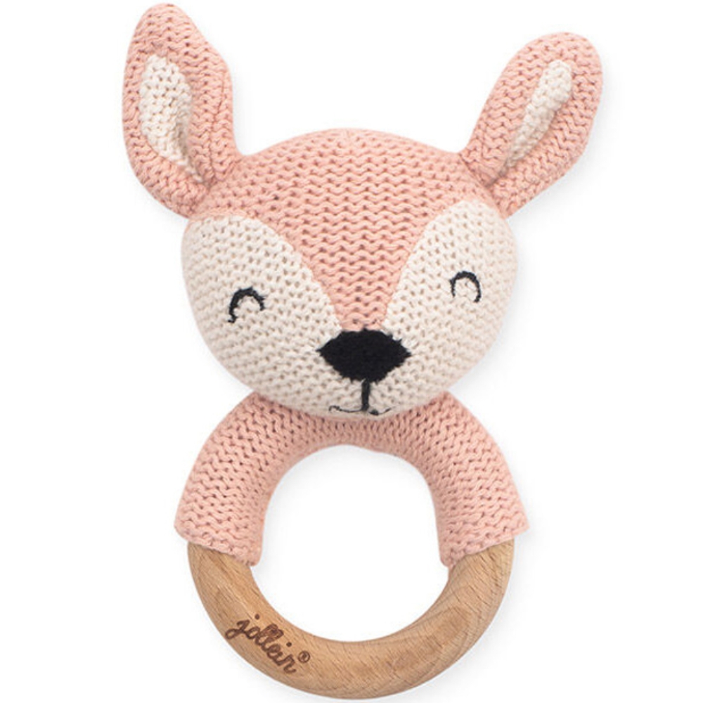 Jollein - Hochet anneau de dentition biche en tricot rose pâle