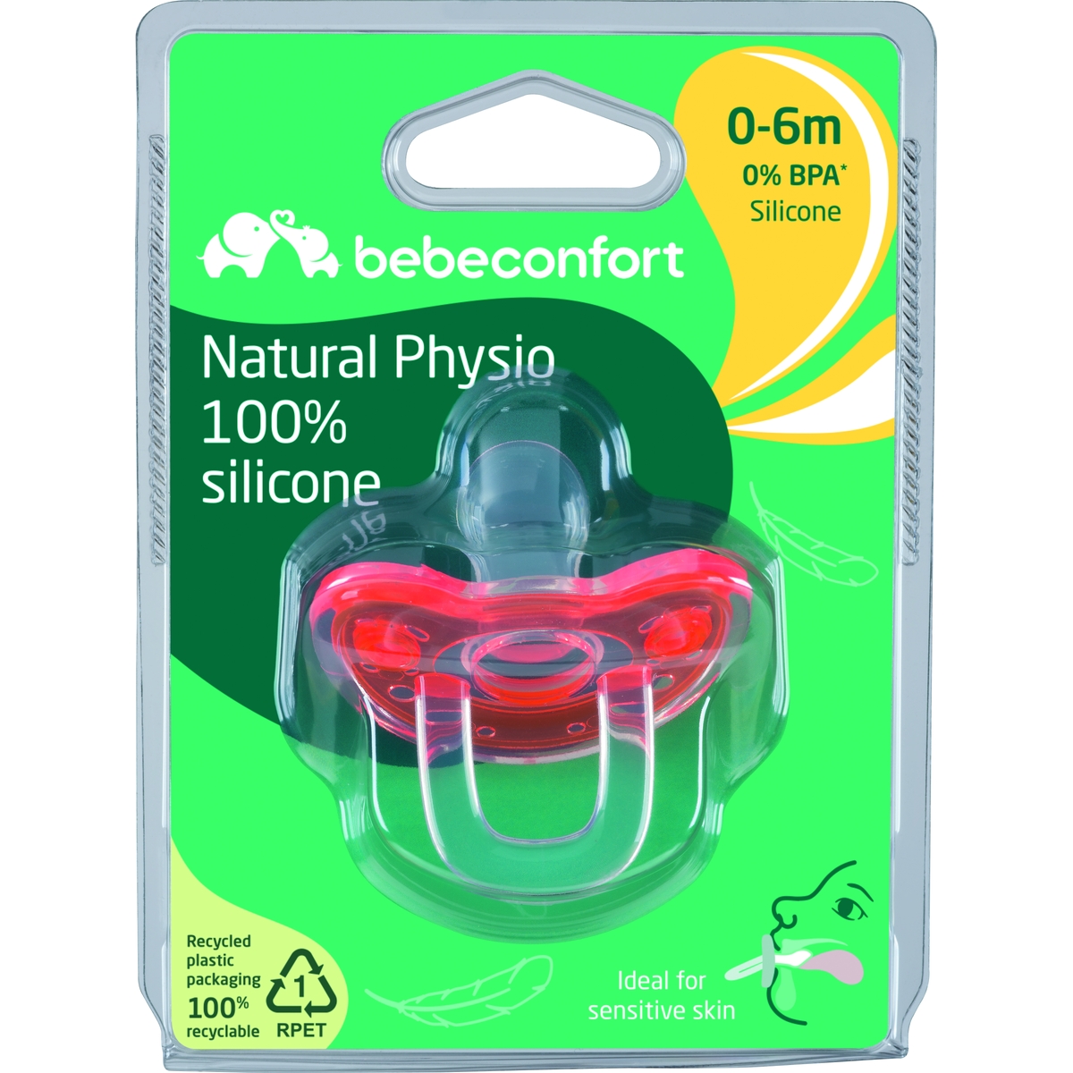 Sucette physiologique en silicone transparent (0-6 mois) (Bébé Confort) - Image 1