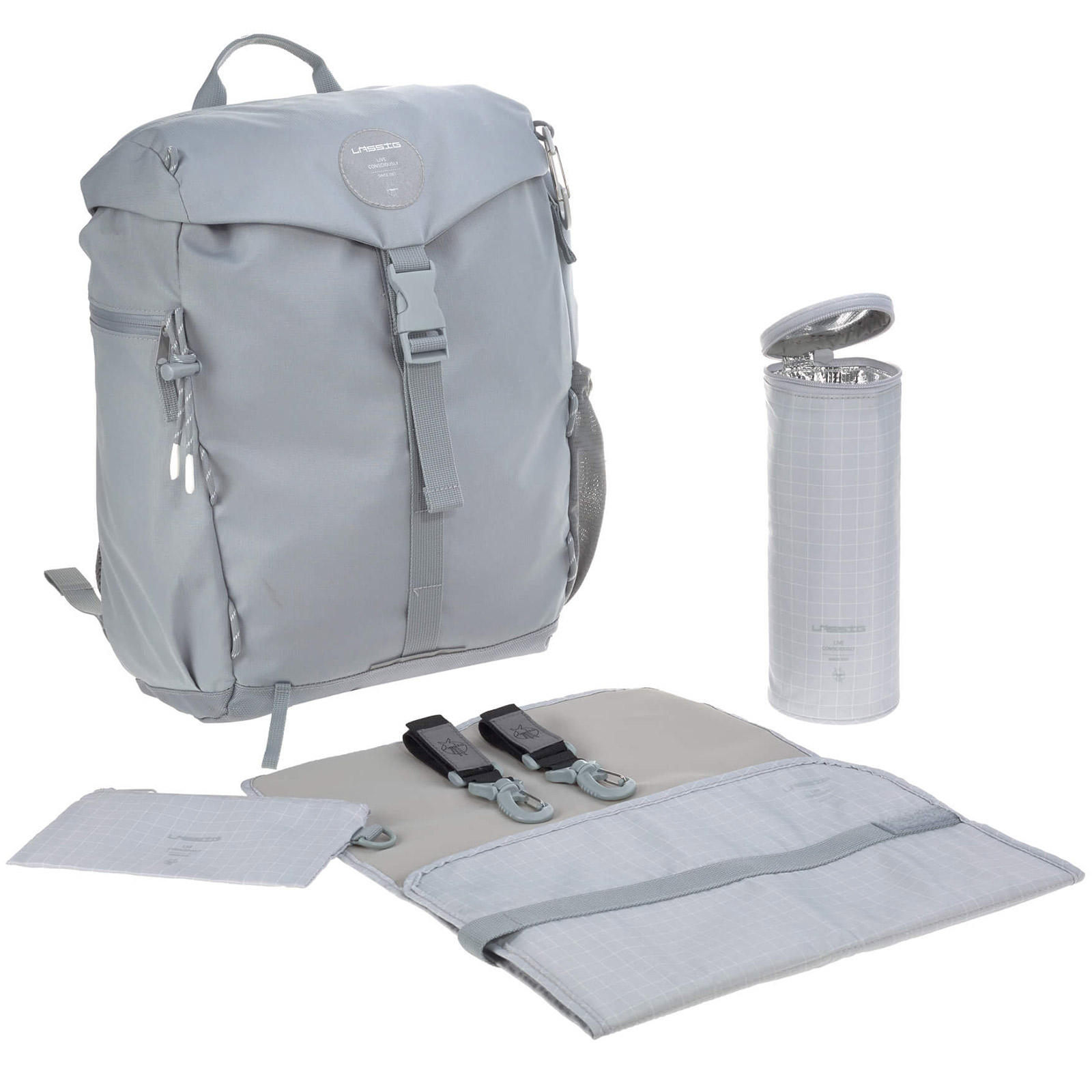 Sac à dos à langer en polyester recyclé gris Outdoor Green Label (Lässig) - Image 1