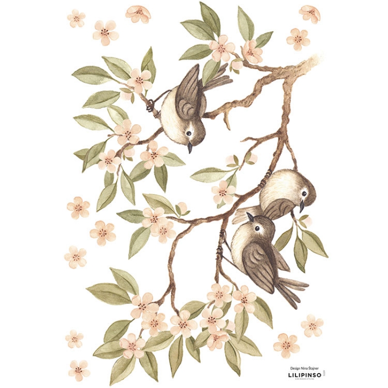 Stickers Oh deer branches et moineaux (29,7 x 42 cm) (Lilipinso) - Image 1