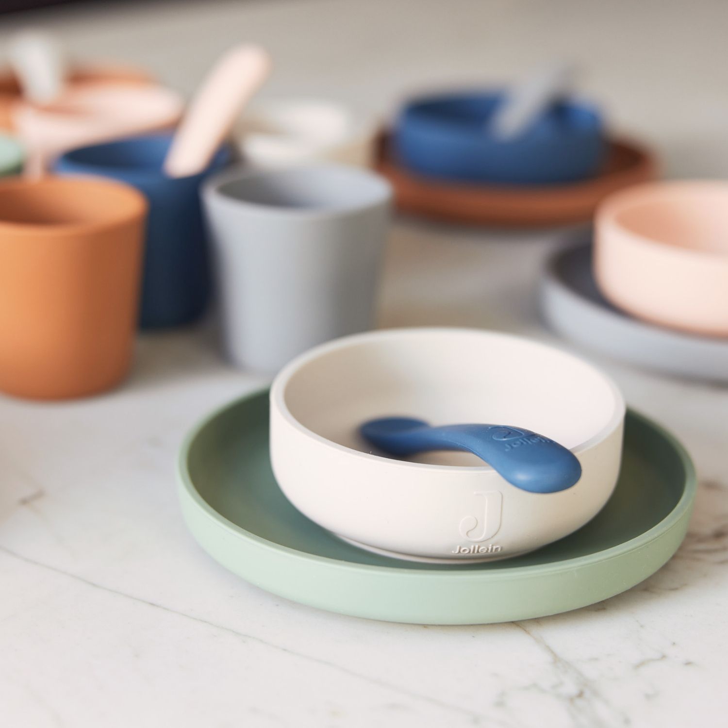 Jollein - Coffret repas en silicone Ash green vert (4 pièces)