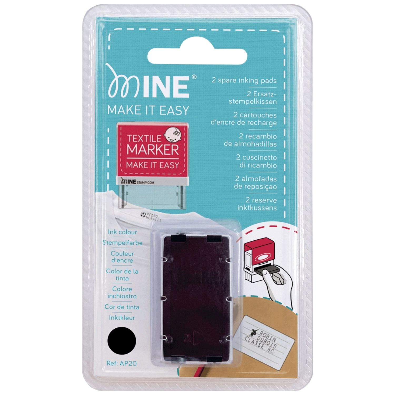 MINE - Lot de 2 recharges d'encre pour tampon textile et papier MINE