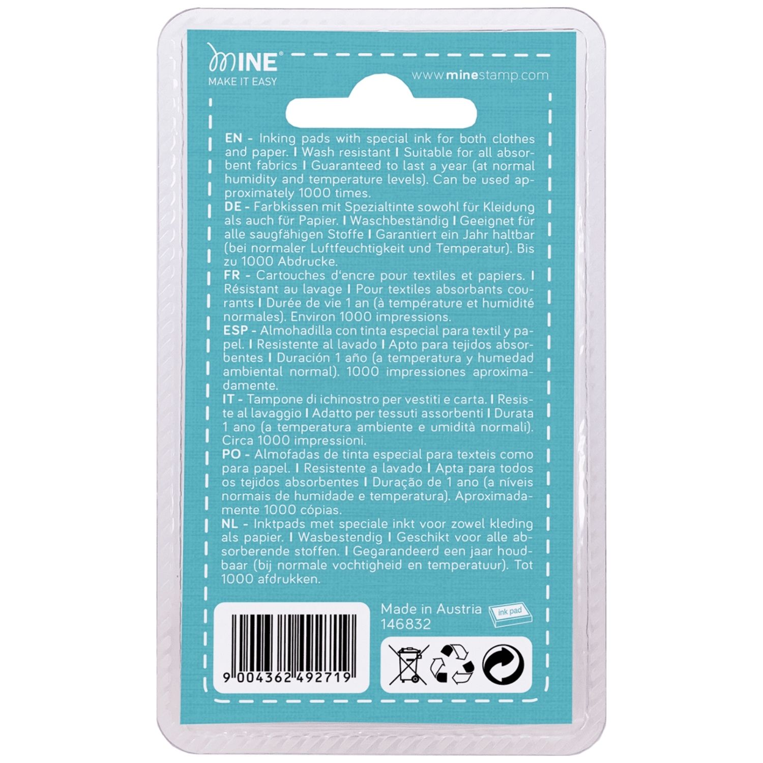Lot de 2 recharges d'encre pour tampon textile et papier MINE (MINE) - Image 1