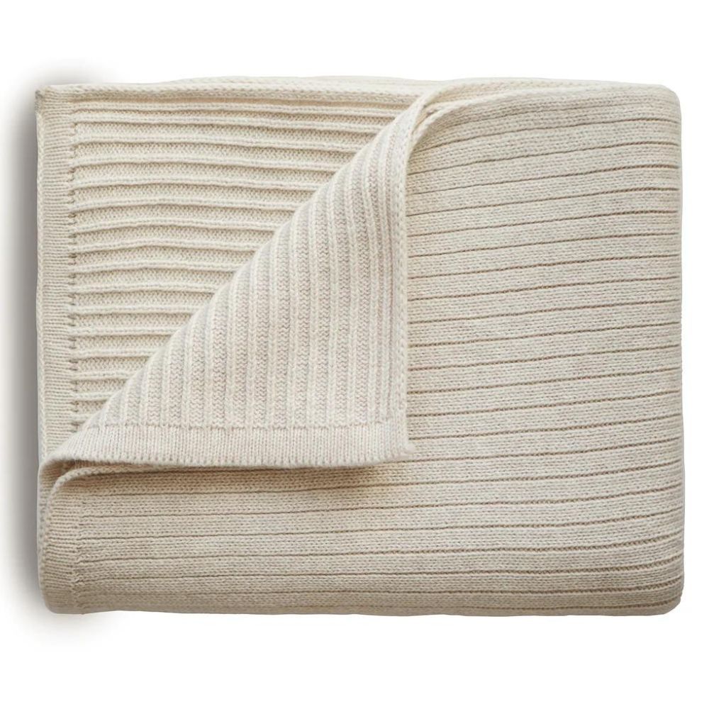 Couverture en coton bio Ribbed Beige melange (80 x 100 cm) (Mushie) - Image 1