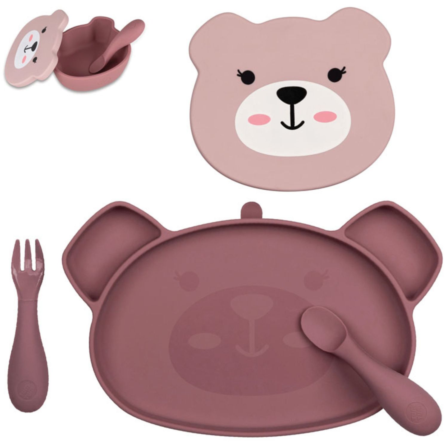 Tum Tum - Set repas en silicone Ourson Rose (4 pièces)