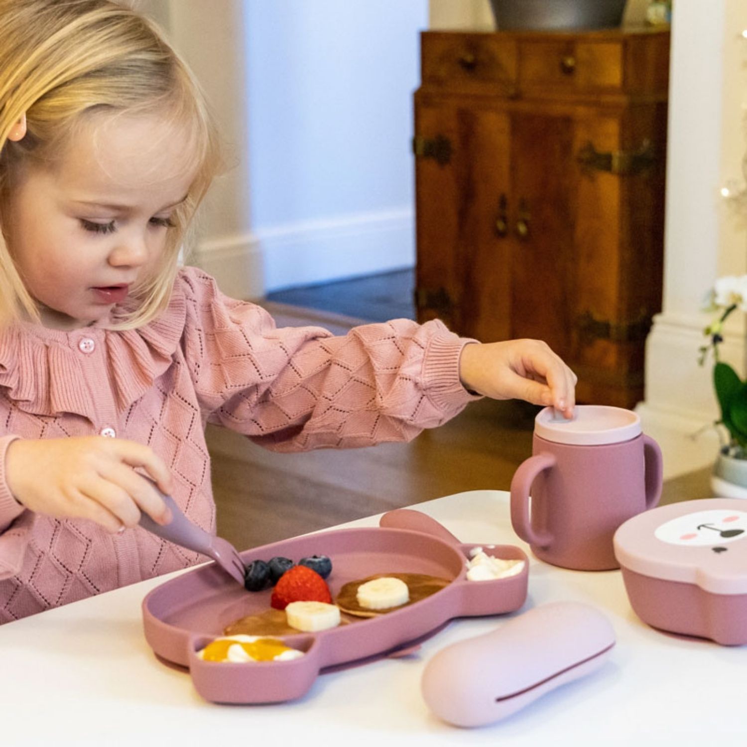 Set repas en silicone Ourson Rose (4 pièces) (Tum Tum) - Image 1