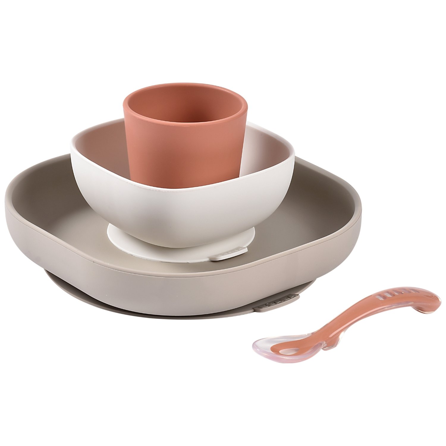 Béaba - Coffret repas silicone 4 pièces Terracotta