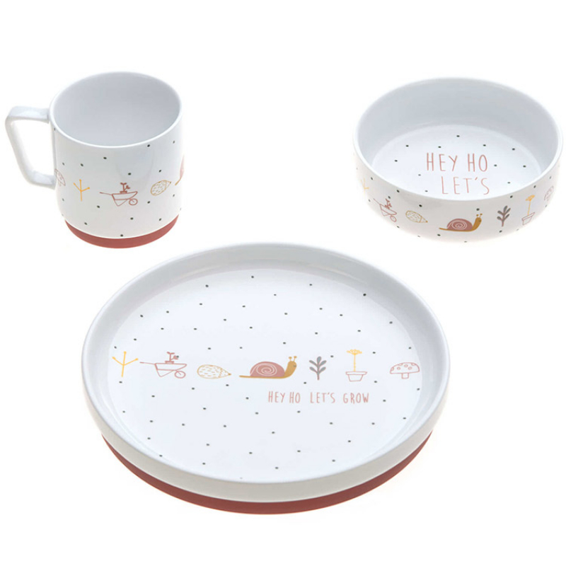 Lassig - Coffret repas en porcelaine rose Garden Explorer (3 pièces)