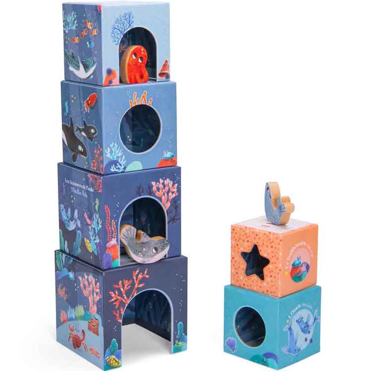 Moulin Roty - Cubes empilables + personnages Les aventures de Paulie (6 cubes)