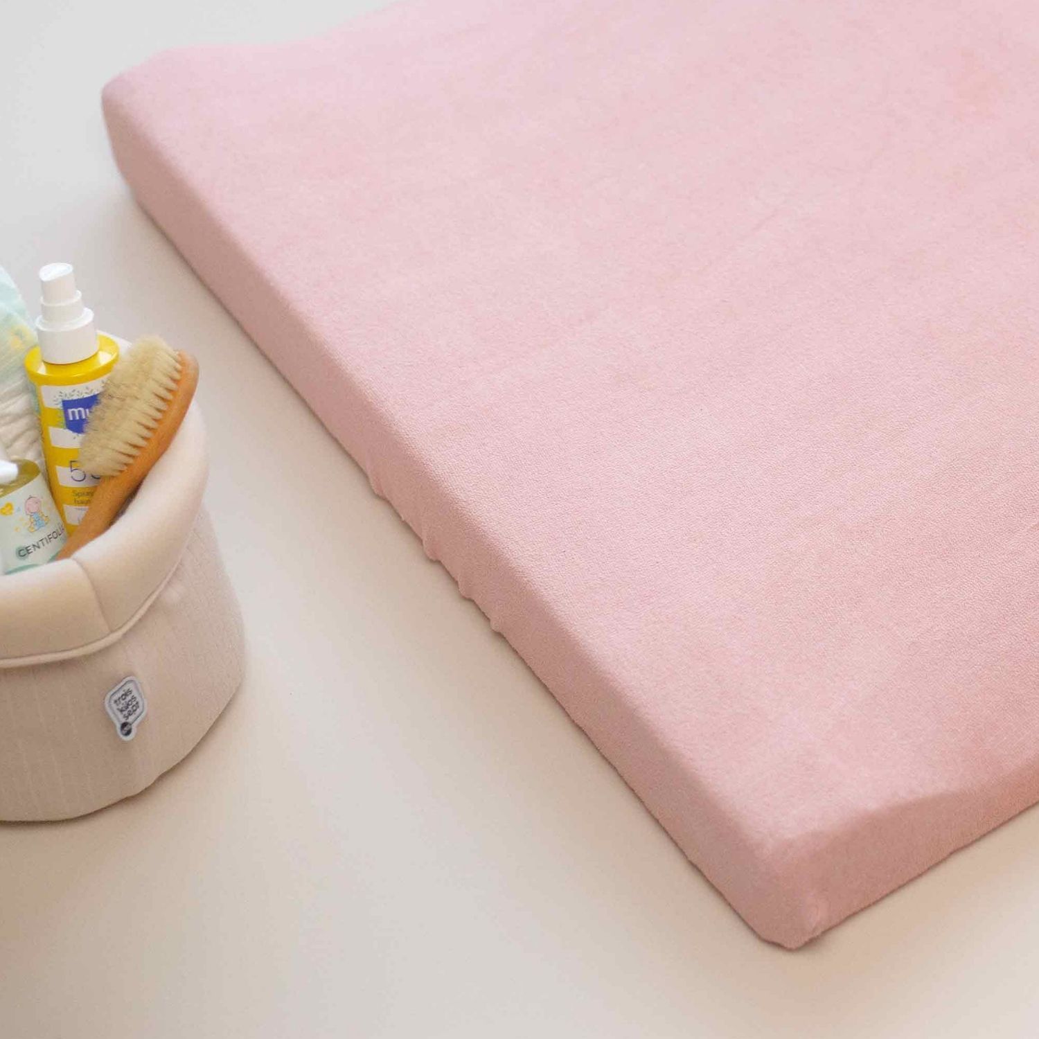 Lot de 2 housses de matelas à langer Ecru-Rose poudre (70 x 50 cm) (Trois Kilos Sept) - Image 2