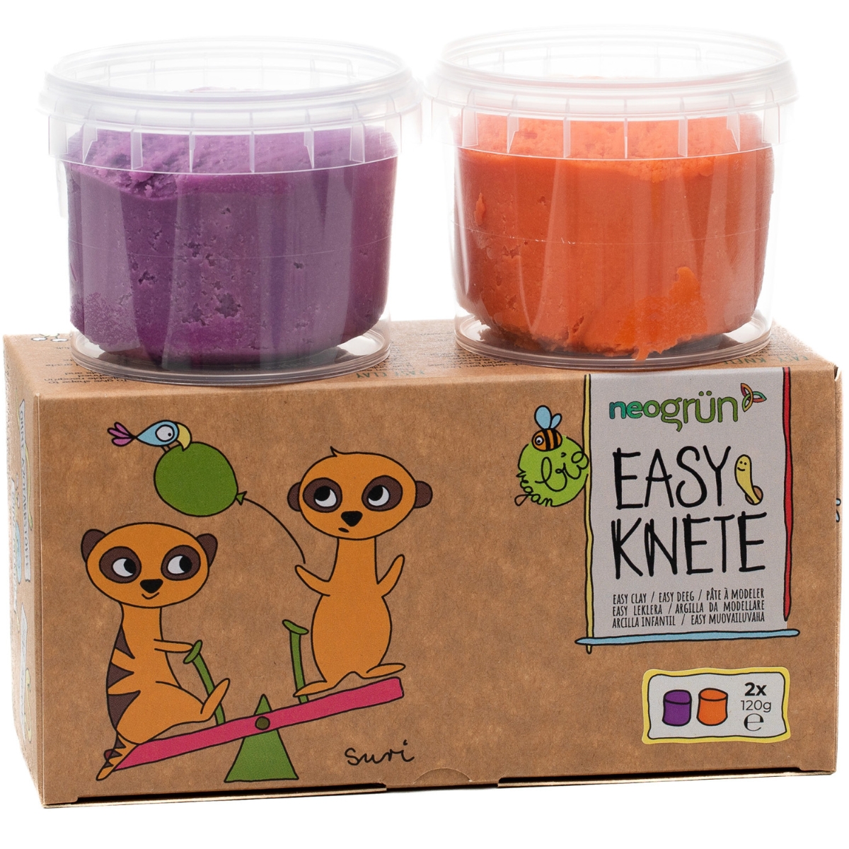 Coffret Suri 2 pots orange + violet pâte à modeler naturelle et vegan (Neogrün) - Image 8