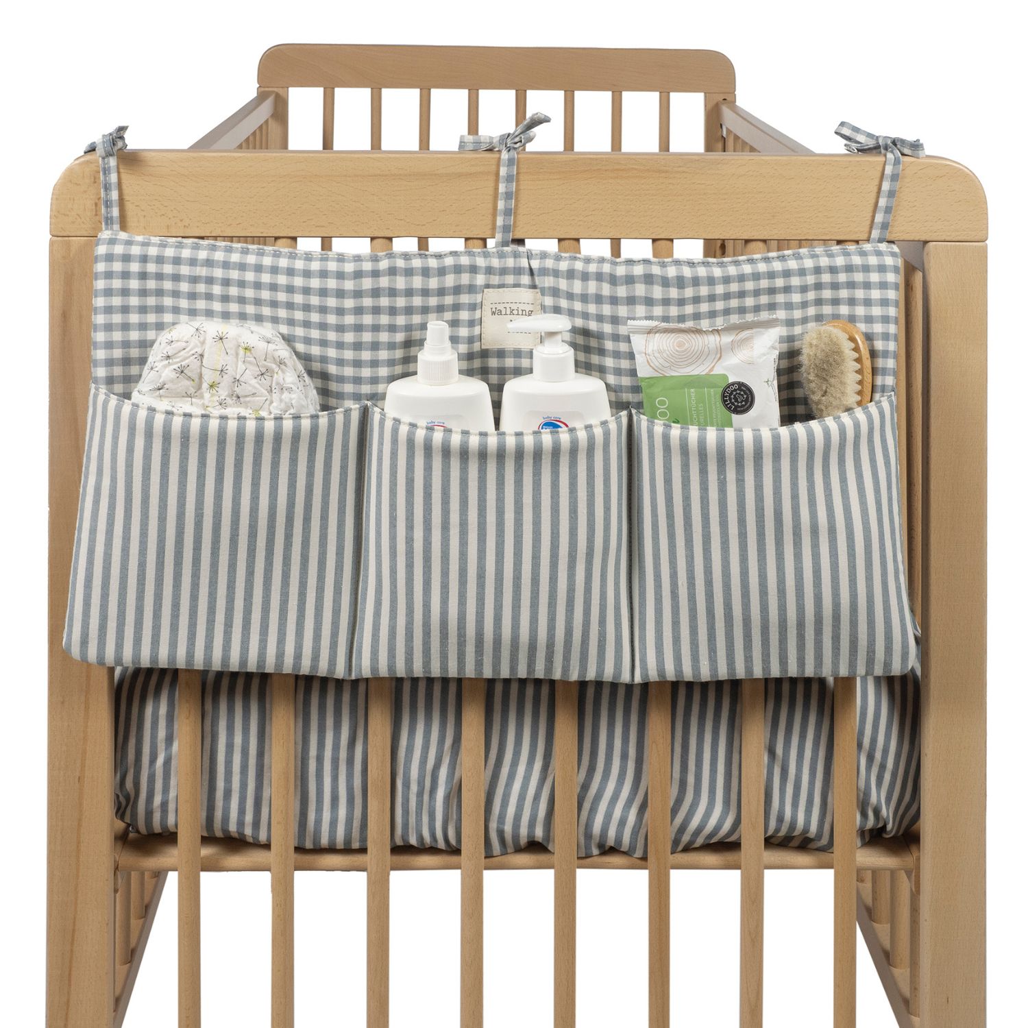 Walking Mum - Organisateur de lit Praliné Vichy Rayures Matcha