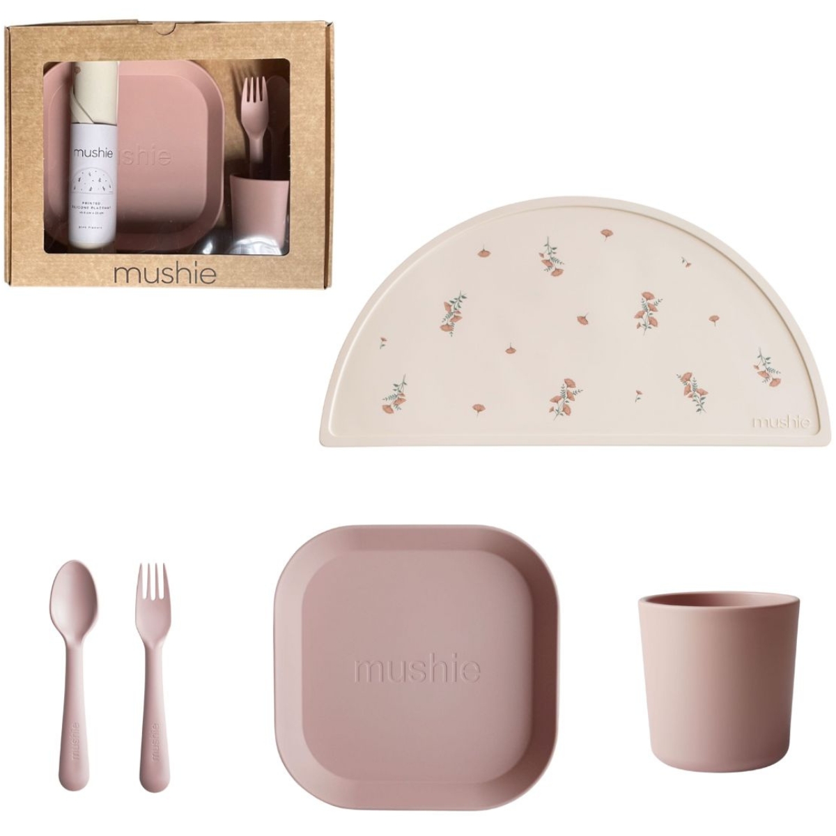 Mushie - Coffret repas en silicone Blush (3 pièces)
