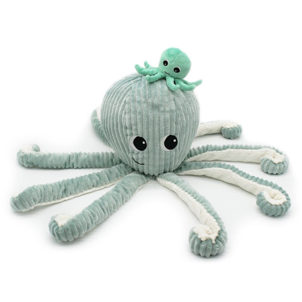 Les Déglingos - Peluche géante Filou la pieuvre et son bébé menthe (45 cm)