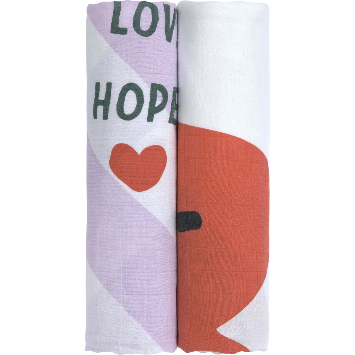 Lot de 2 langes Happy Rascals Coeur lavande (120 x 120 cm) (Lassig) - Image 1