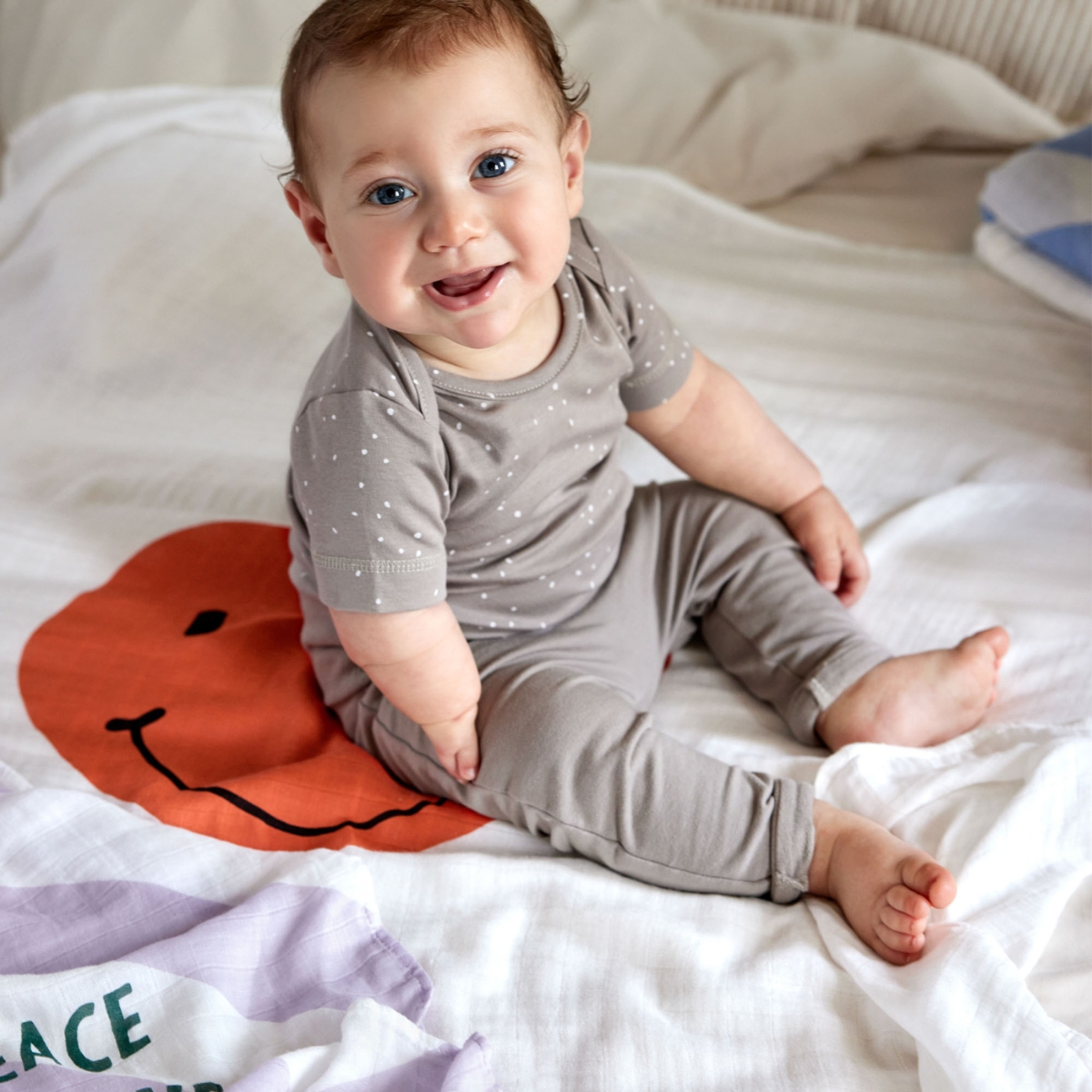 Lot de 2 langes Happy Rascals Coeur lavande (120 x 120 cm) (Lassig) - Image 2