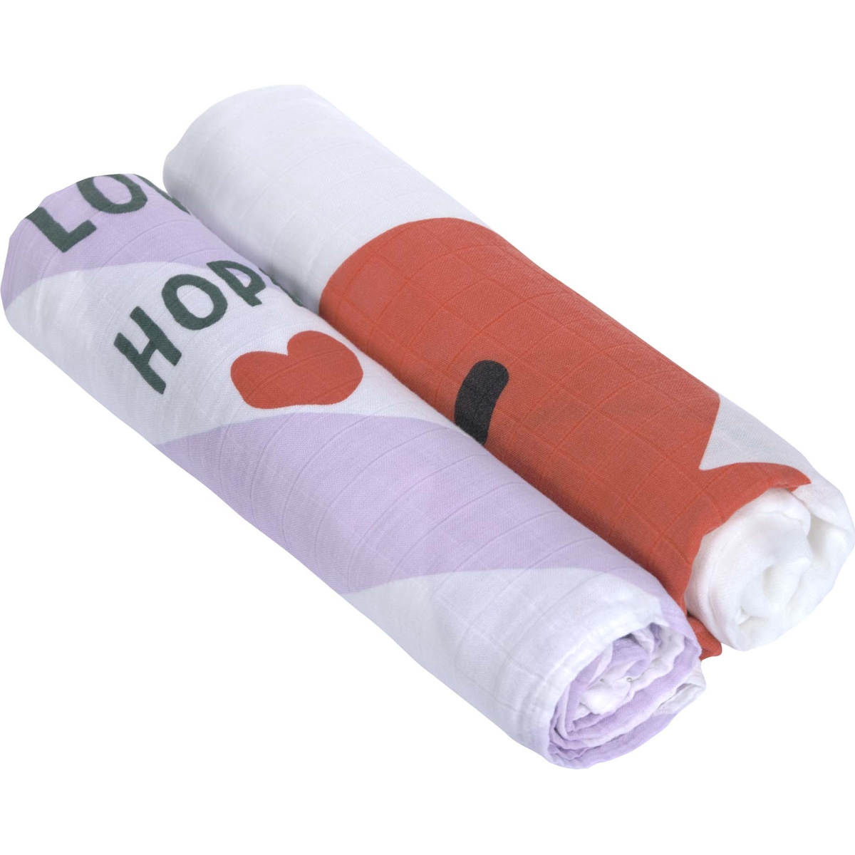 Lot de 2 langes Happy Rascals Coeur lavande (120 x 120 cm) (Lassig) - Image 6